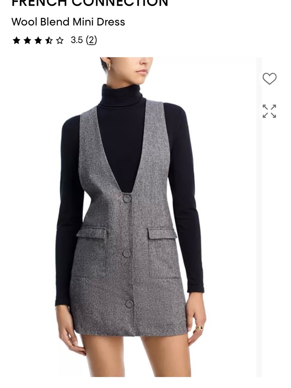 French Connection Gray Buttoned Wool-Blend Mini Dress